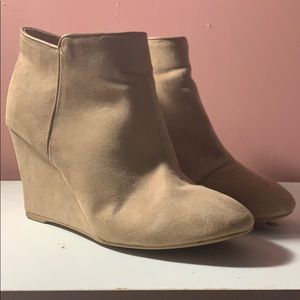 Cream wedge booties